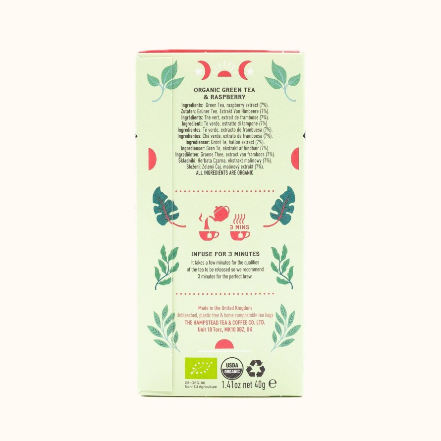 Tea Shop Hampstead Organic Teas Sachet + Bagged | Green Tea & Raspberry