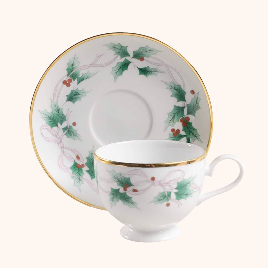 Teaware Mikasa | Vintage Christmas Holly Teacup & Saucer