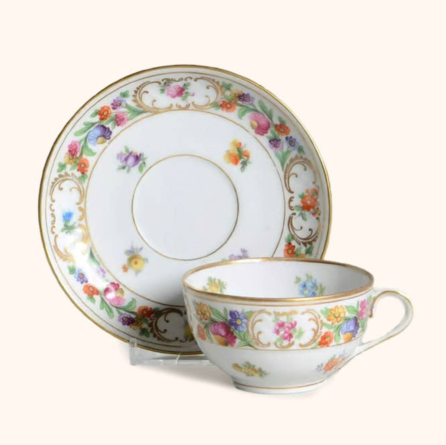 Teaware Schumann-Bavaria | Vintage Empress Dresden Flowers Teacup & Saucer