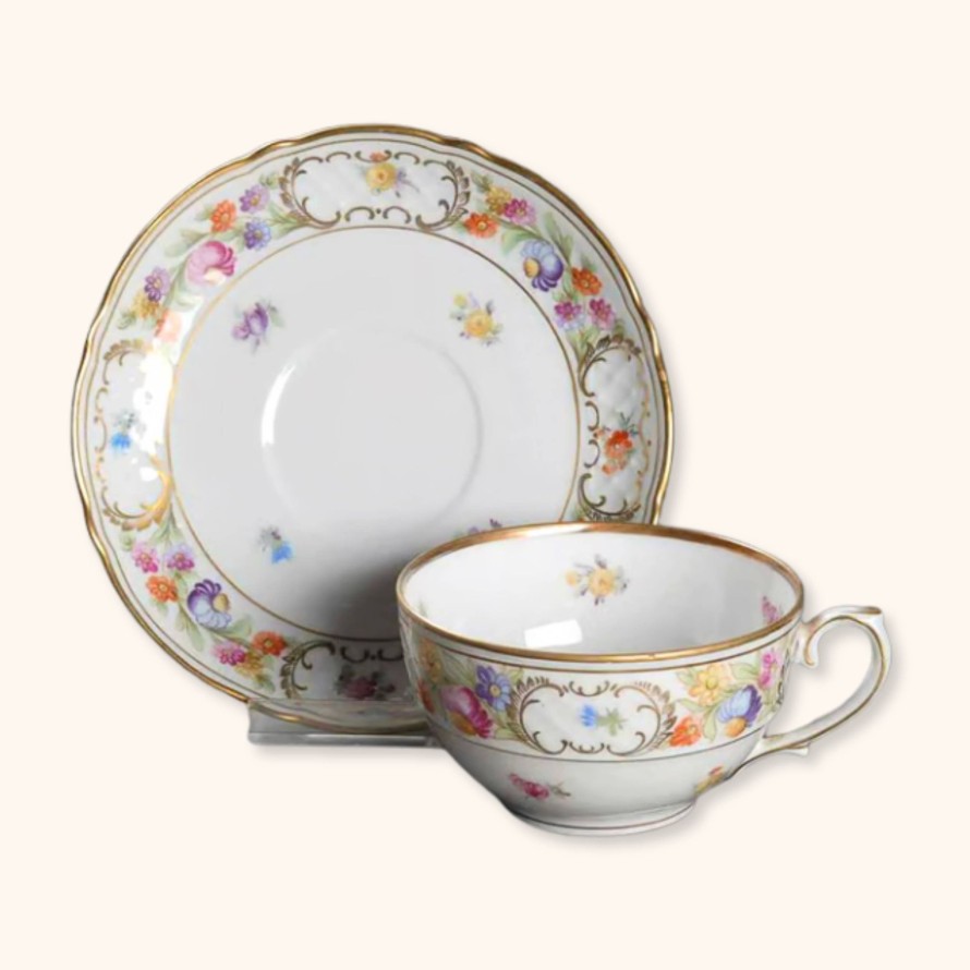 Teaware Schumann-Bavaria | Vintage Empress Dresden Flowers Teacup & Saucer