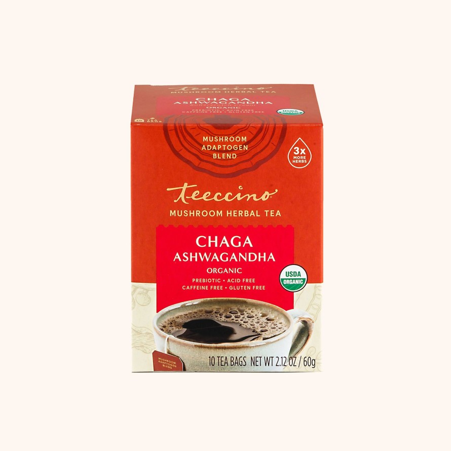 Tea Shop Teeccino Herbal | Chaga Ashwagandha Mushroom Adaptogen Herbal Tea